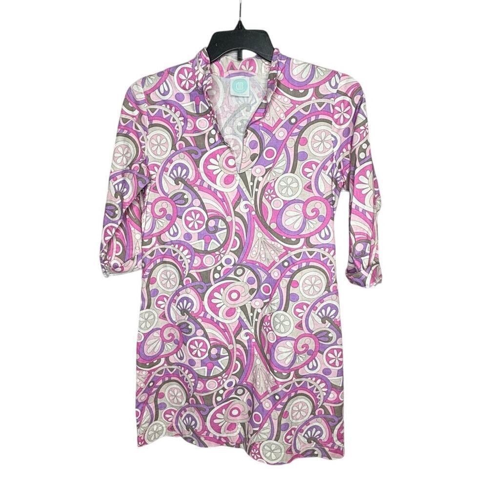 Devon Baer Retro Groovy Cotton Mod Print Preppy Fun Dress Size Small